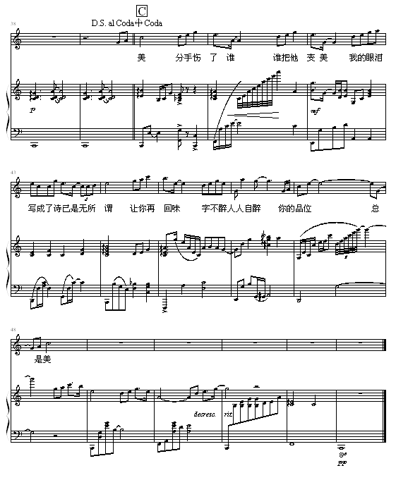 眼泪成诗 -（弹唱版）钢琴曲谱（图3）