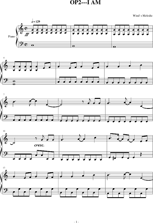 I AM钢琴曲谱（图1）