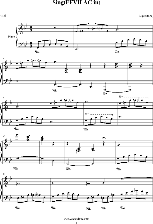Sing(FFVII AC in)钢琴曲谱（图1）