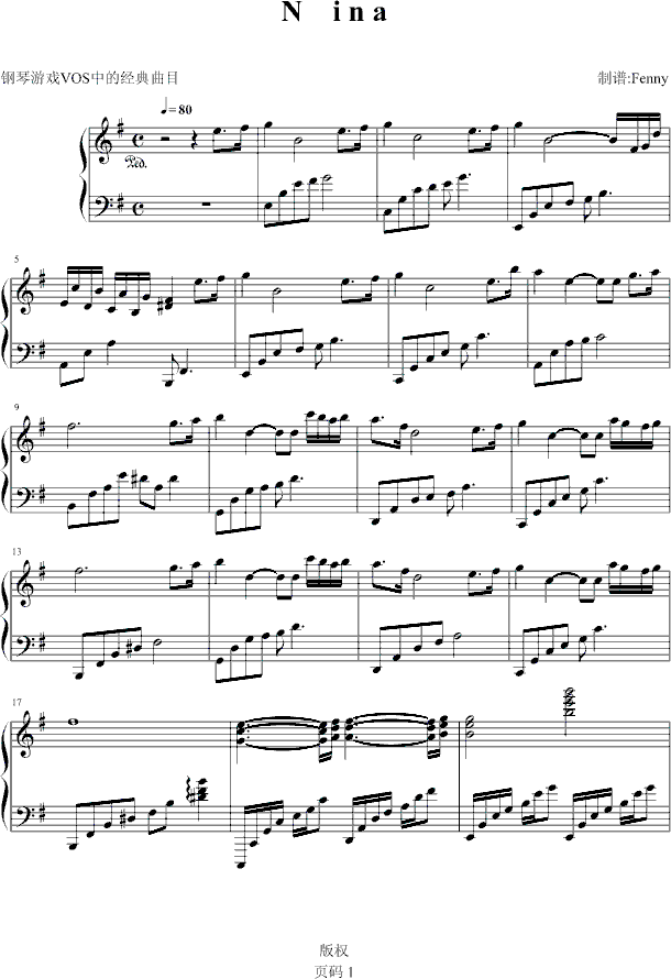 Nina钢琴曲谱（图1）