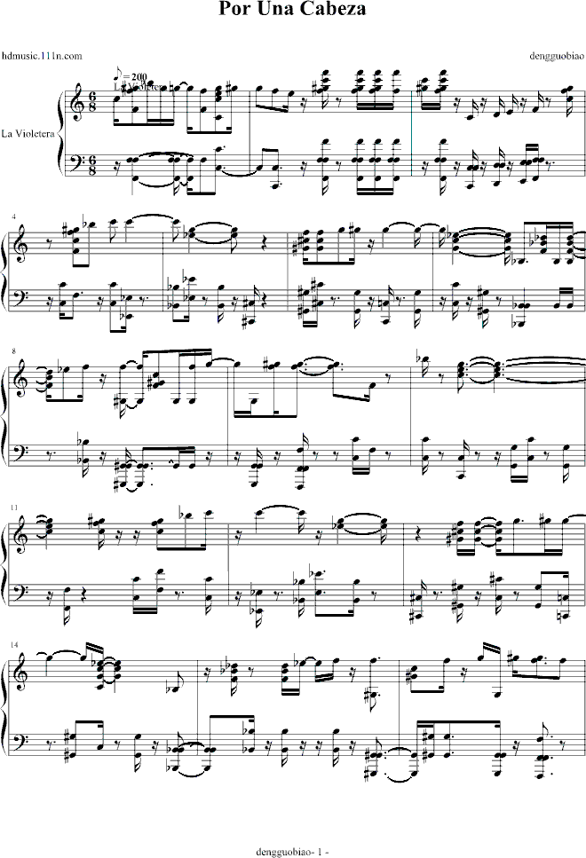Por Una Cabeza钢琴曲谱（图1）
