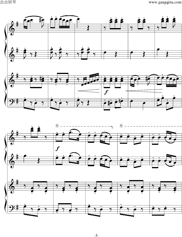 巡逻兵进行曲- 四手联弹钢琴曲谱（图3）