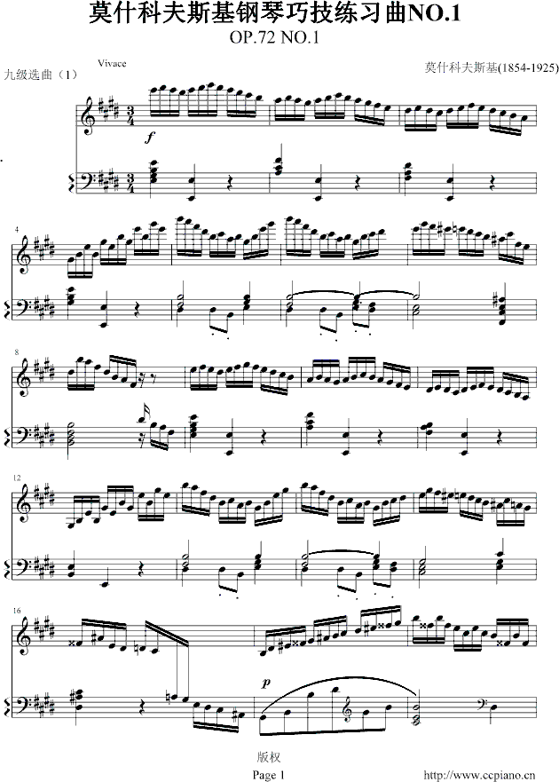 练习曲Op.72 No.1钢琴曲谱（图1）