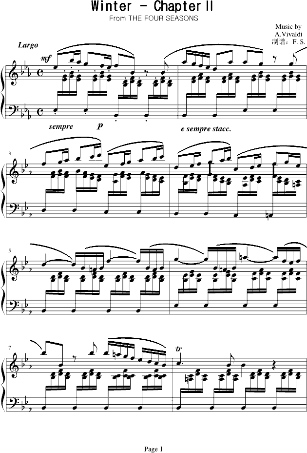 四季·冬之第二乐章（钢琴独奏版）钢琴曲谱（图1）