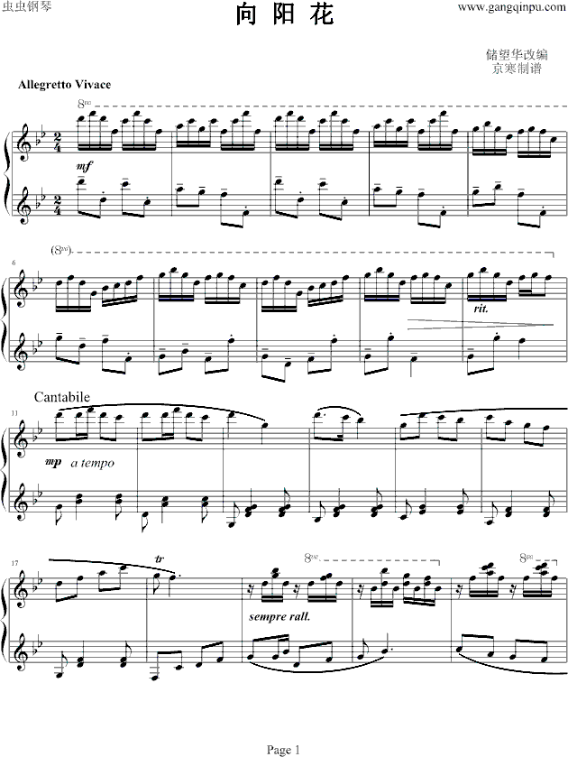 向阳花-储望华钢琴曲谱（图1）