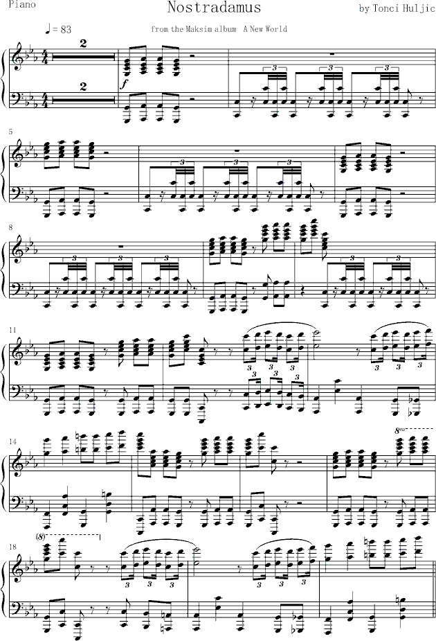NOSTRADAMUS钢琴曲谱（图1）