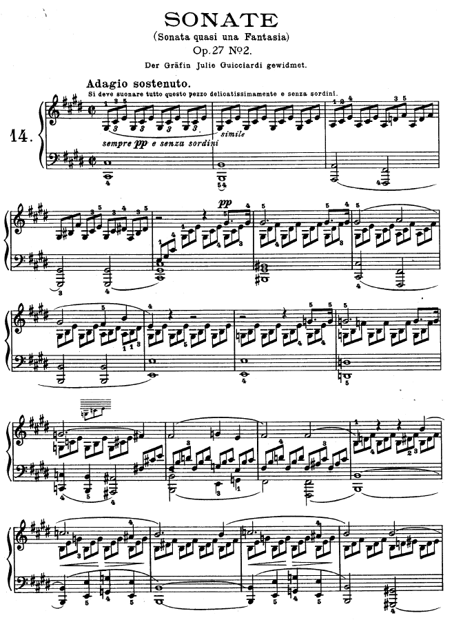第十四钢琴奏鸣曲-《月光曲》-（Op.27 No.2）钢琴曲谱（图1）