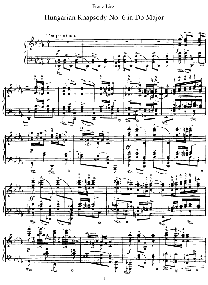匈牙利狂想曲第六号钢琴曲谱（图1）