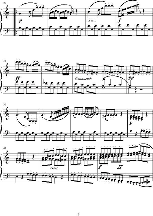 C大调小奏鸣曲第一乐章钢琴曲谱（图3）