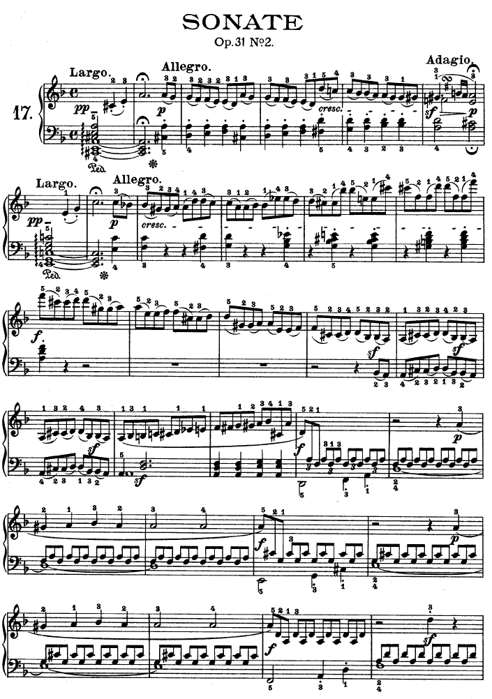 暴风雨-d小调第十七钢琴奏鸣曲 - Op.31—2钢琴曲谱（图1）