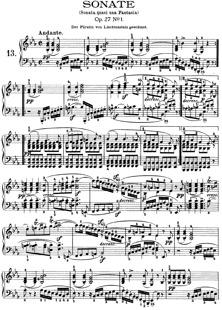 第十三钢琴奏鸣曲-（Op.27 No.1）钢琴曲谱（图1）