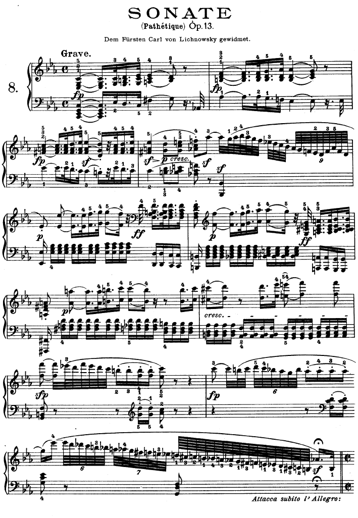 C小调第八琴奏鸣曲（悲怆）Op—13钢琴曲谱（图1）