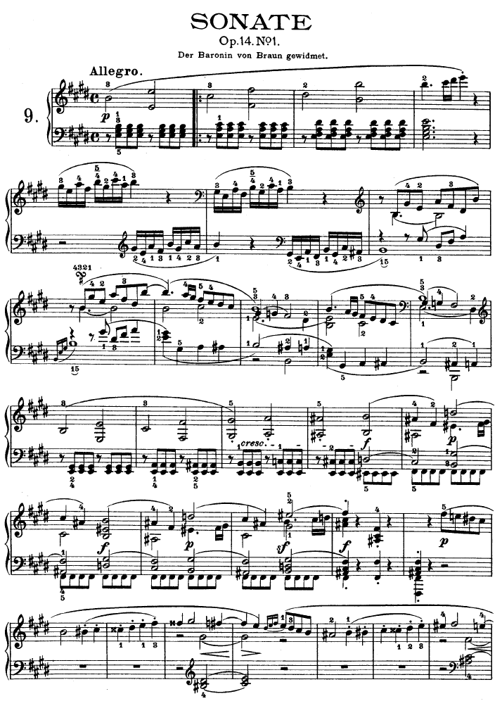 E大调第九钢琴奏鸣曲　Op. 14 No—1钢琴曲谱（图1）