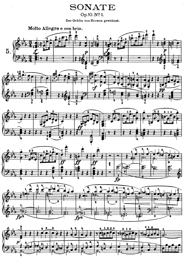 C小调第五钢琴奏鸣曲 - Op. 10—1钢琴曲谱（图1）