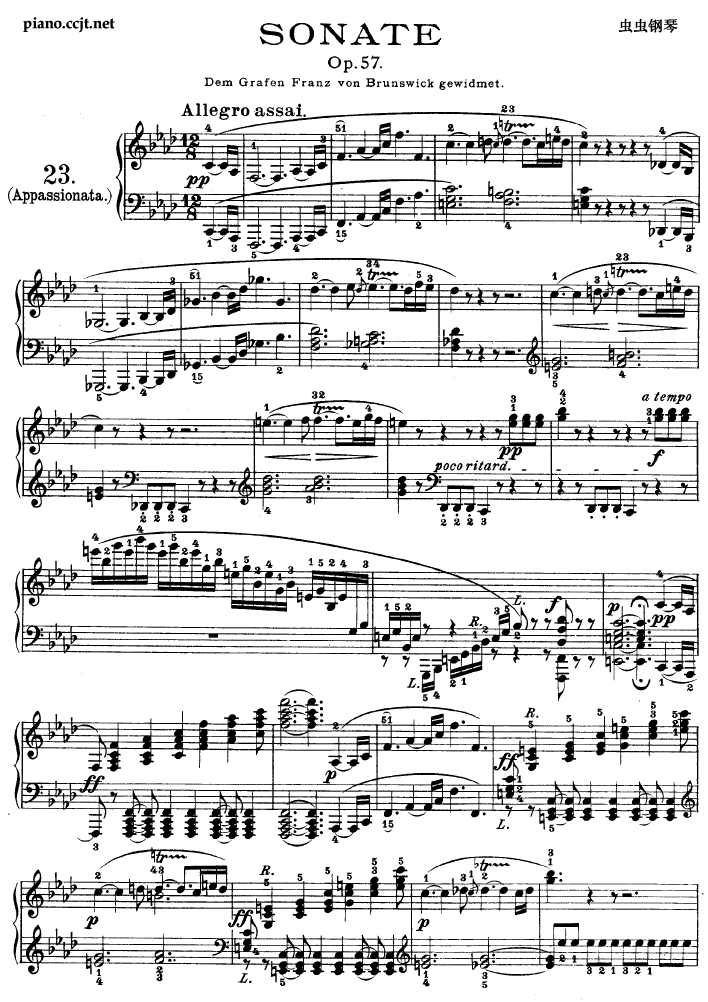 热情奏鸣曲-作品57号(第二十三钢琴奏鸣曲)钢琴曲谱（图1）