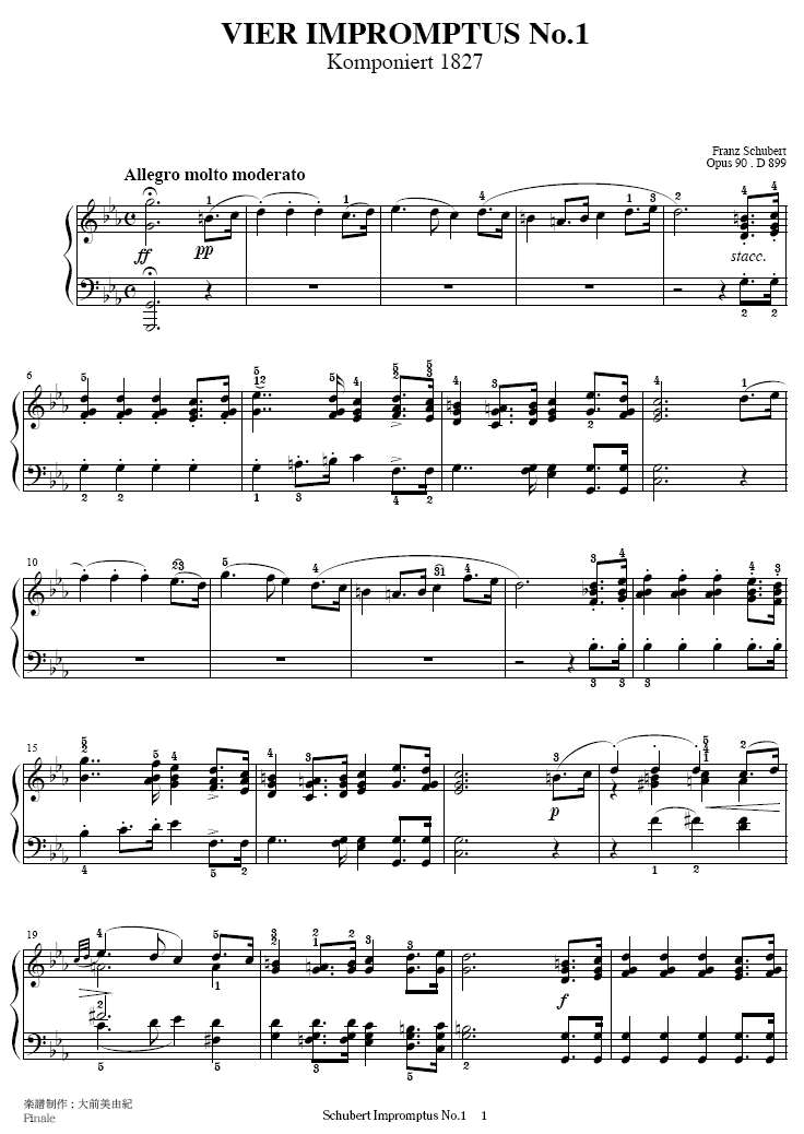即兴曲Op.90-1钢琴曲谱（图1）
