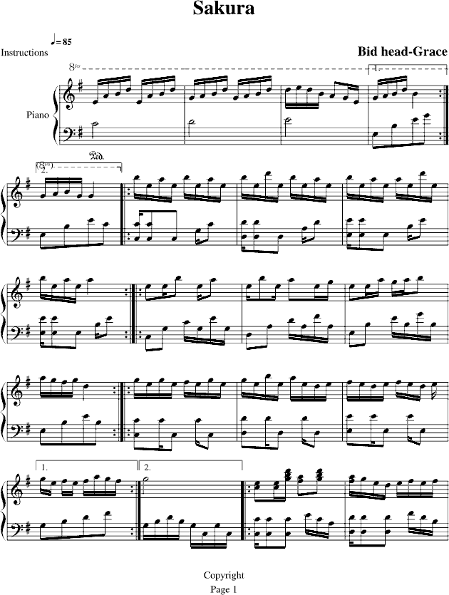 樱之初钢琴曲谱（图1）