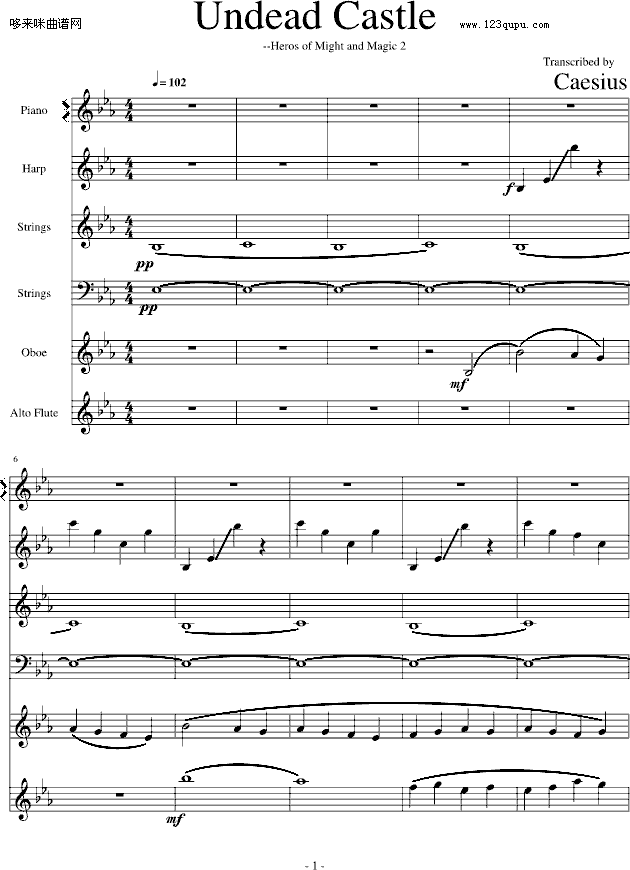 亡灵城堡-英雄无敌2-游戏钢琴曲谱（图1）