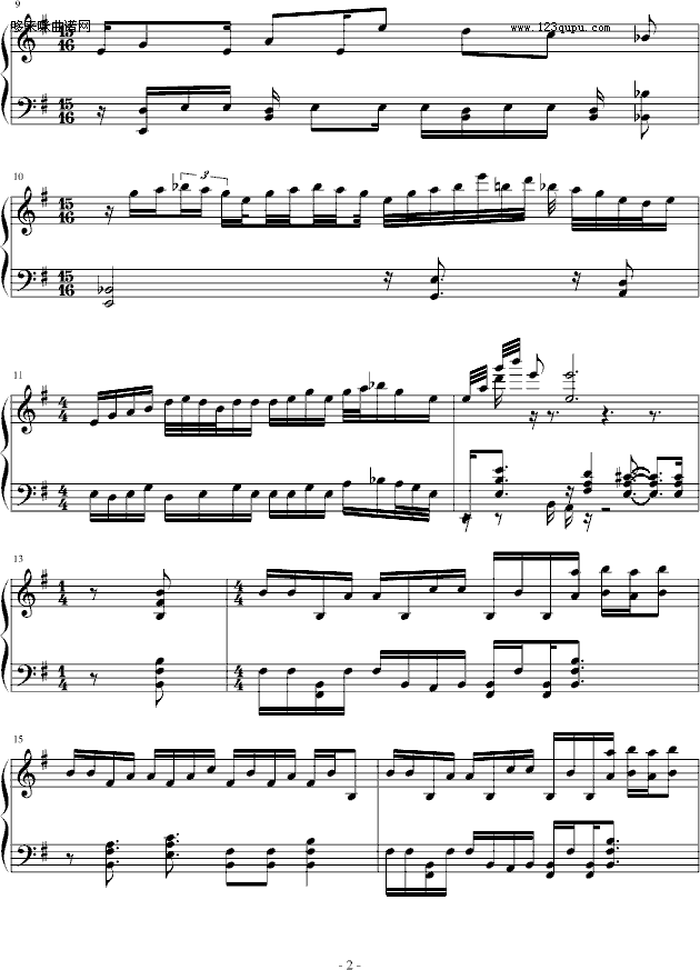 《火影忍者》原声音乐《激と撃》钢琴版-火影忍者钢琴曲谱（图2）
