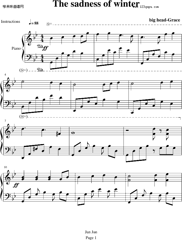冬季之悲曲-大头Grace钢琴曲谱（图1）