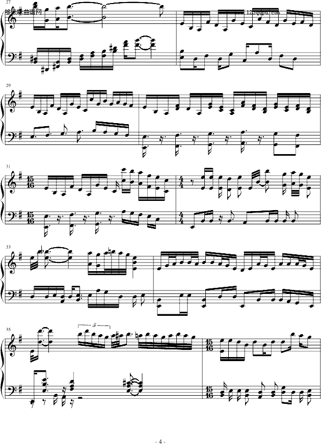 《火影忍者》原声音乐《激と撃》钢琴版-火影忍者钢琴曲谱（图4）