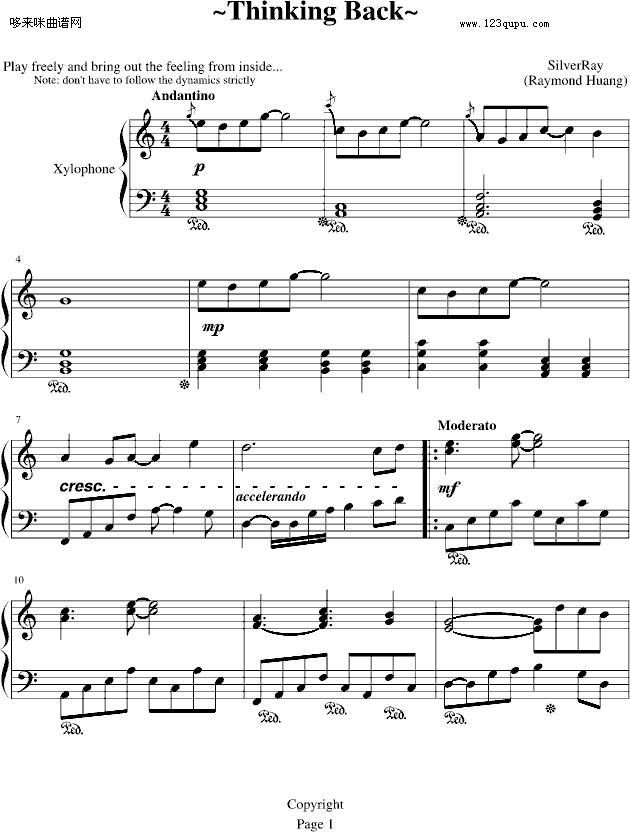 回忆起从前-SilverRay钢琴曲谱（图1）