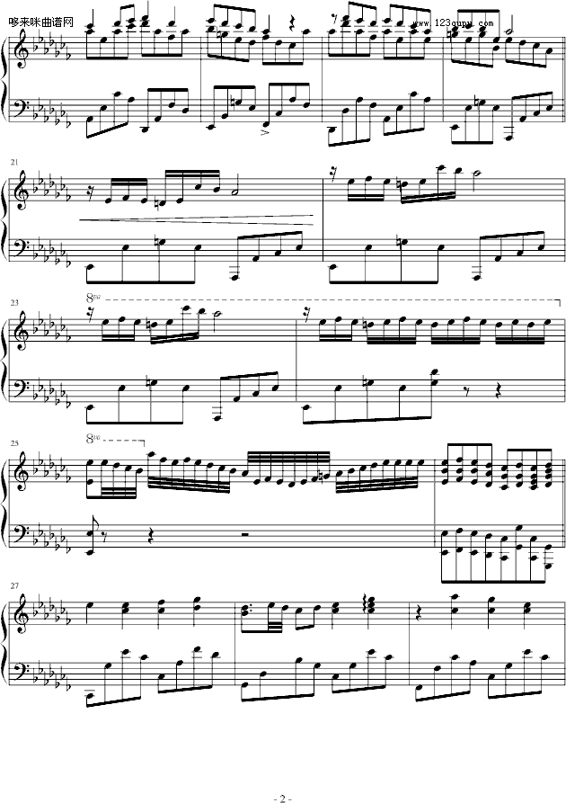 降Ｃ大调夜曲-心兰钢琴曲谱（图2）