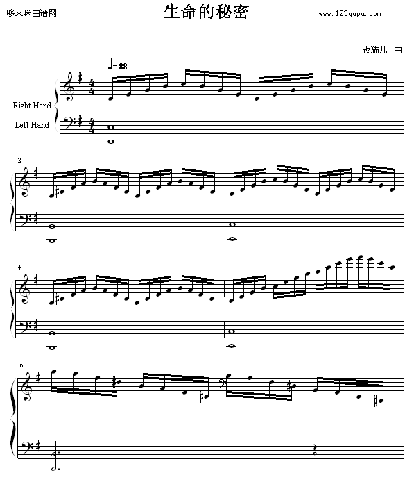 生命的秘密-夜猫儿钢琴曲谱（图1）