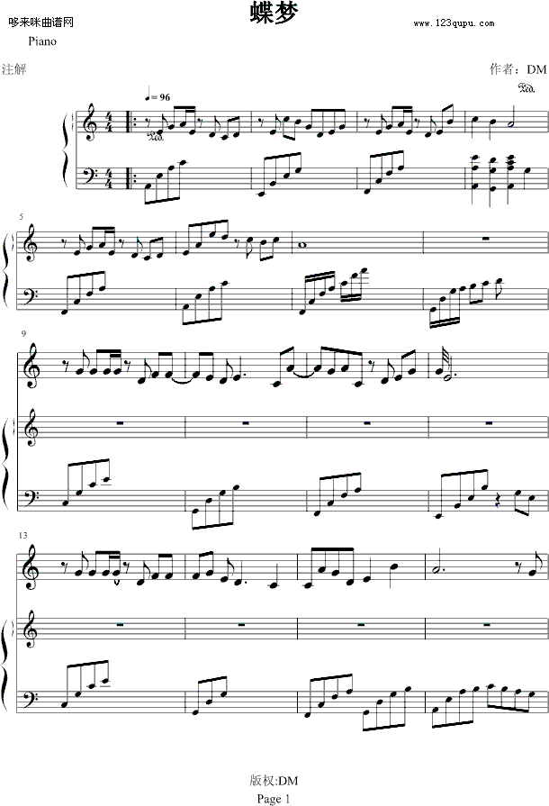蝶梦-凤鸣钢琴曲谱（图1）