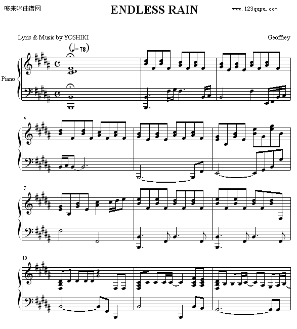 ENDLESS RAIN-X-JAPAN钢琴曲谱（图1）