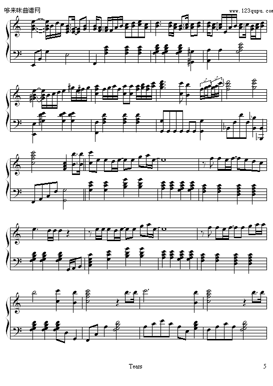tears-迷糊西瓜-X-JAPAN钢琴曲谱（图5）