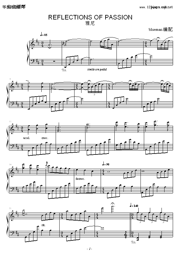 Reflections of Passion-雅尼钢琴曲谱（图1）