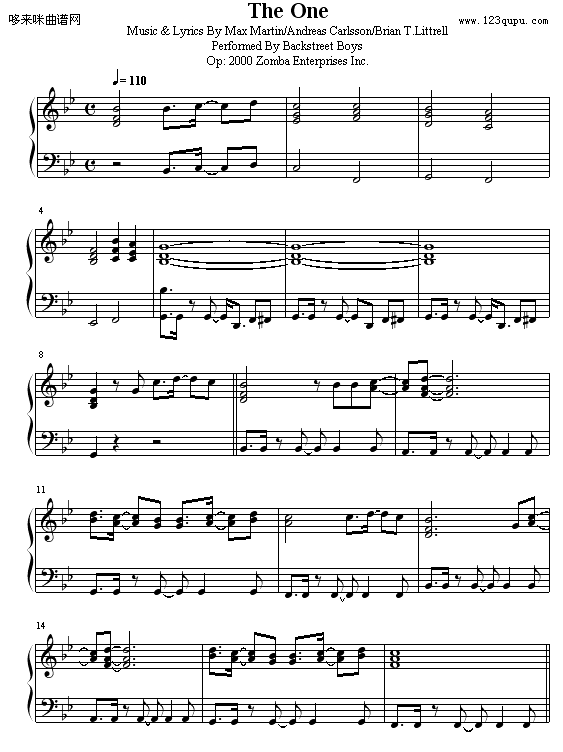 the one-后街男孩钢琴曲谱（图1）