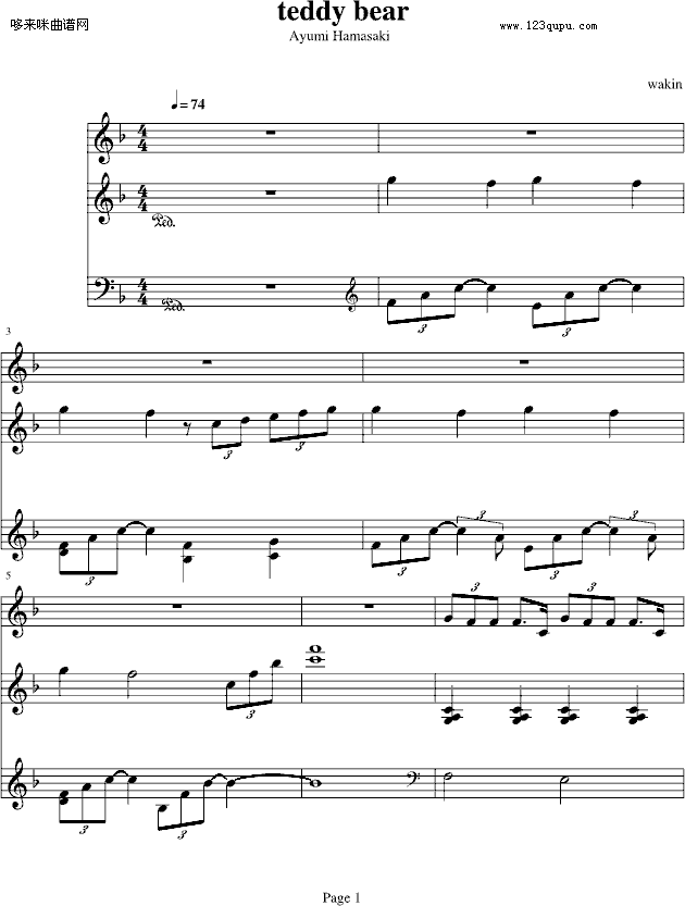 TADDY BEAR-滨崎步钢琴曲谱（图1）