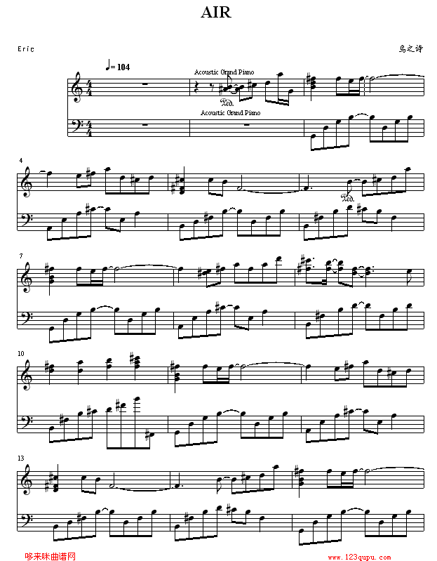 鸟之诗-Air晴空钢琴曲谱（图1）