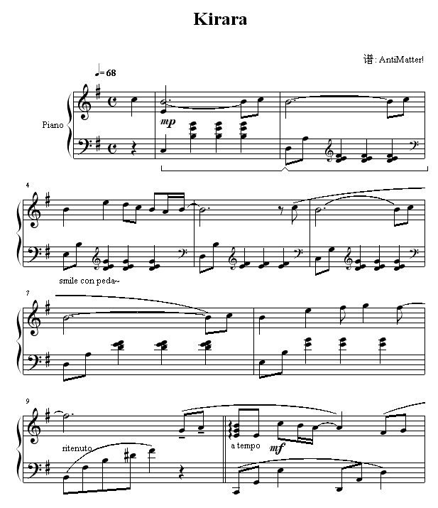 Kirara-金城武钢琴曲谱（图1）