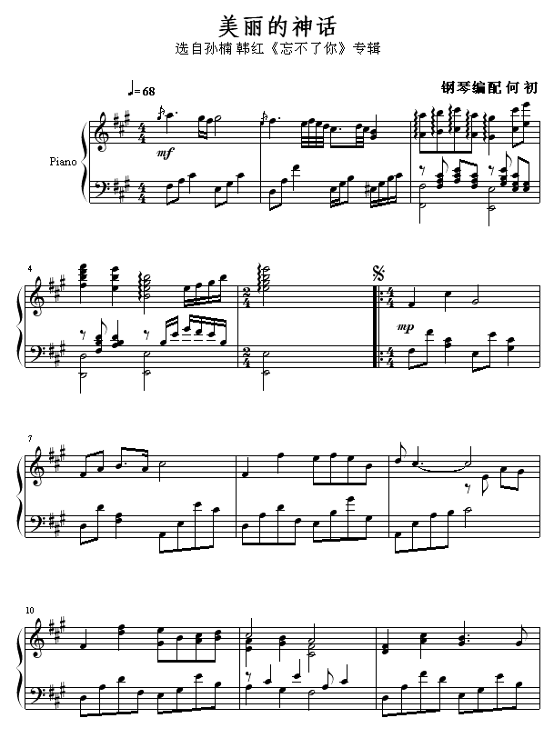 美丽的神话-孙楠钢琴曲谱（图1）
