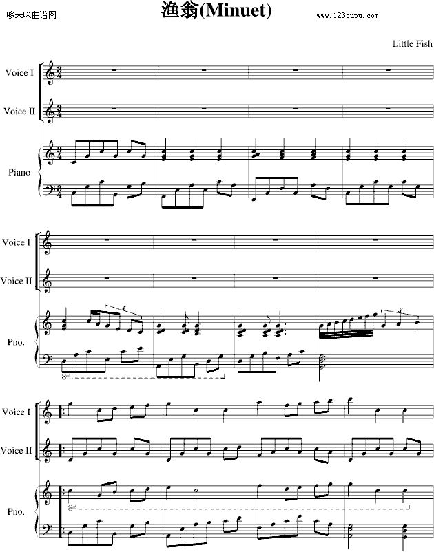 渔翁( Minuet in C)-巴赫钢琴曲谱（图1）