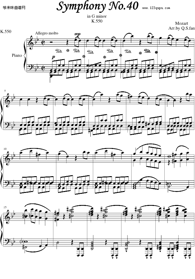 莫扎特第四十号交响曲（第一乐章）-莫扎特钢琴曲谱（图1）