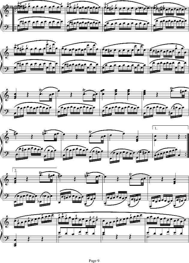 小星星变奏曲K.265(有指法)-莫扎特钢琴曲谱（图9）