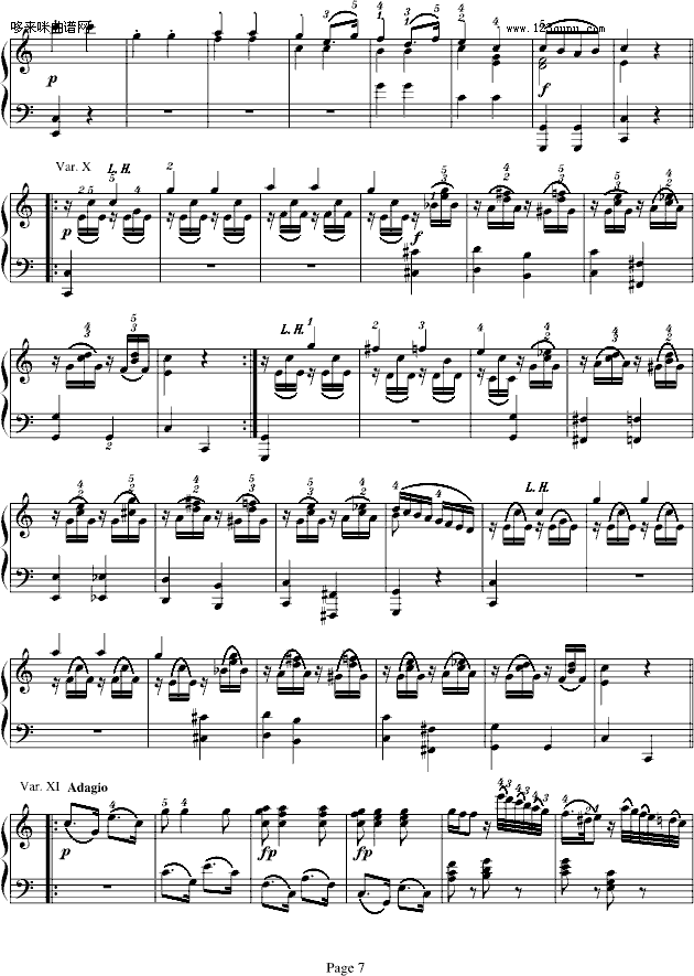 小星星变奏曲K.265(有指法)-莫扎特钢琴曲谱（图7）