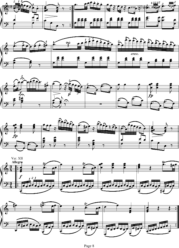 小星星变奏曲K.265(有指法)-莫扎特钢琴曲谱（图8）