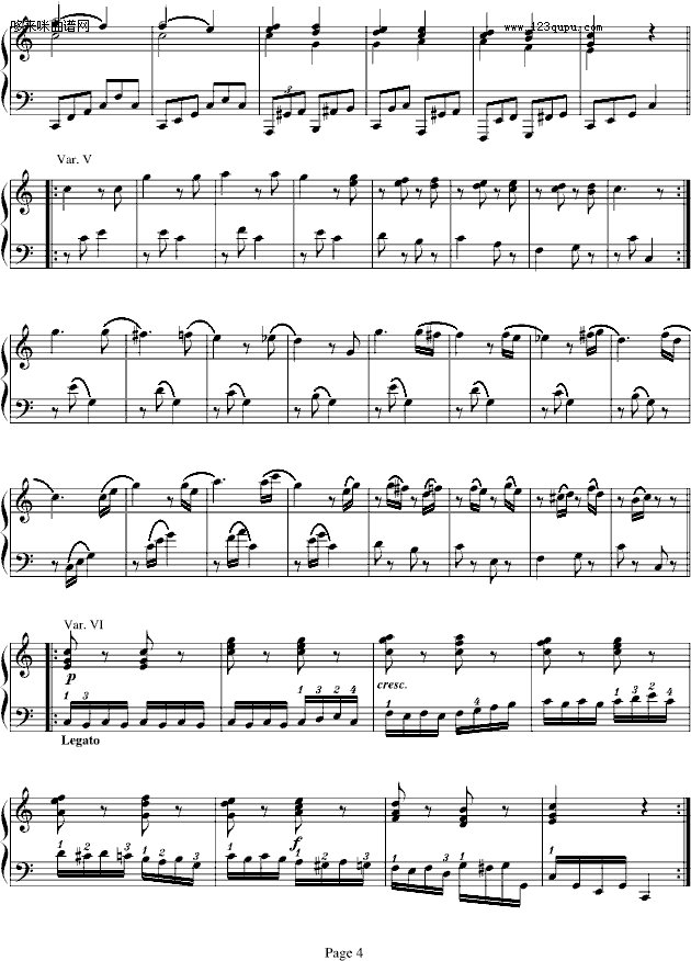 小星星变奏曲K.265(有指法)-莫扎特钢琴曲谱（图4）