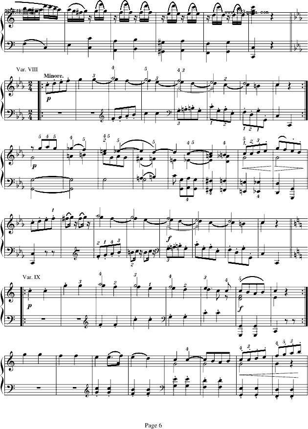 小星星变奏曲K.265(有指法)-莫扎特钢琴曲谱（图6）