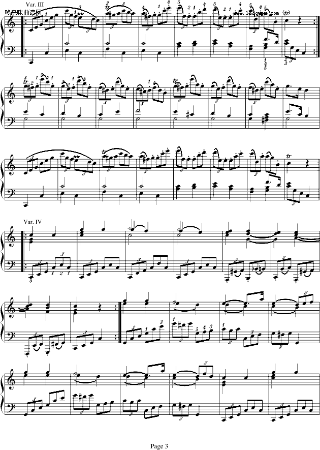 小星星变奏曲K.265(有指法)-莫扎特钢琴曲谱（图3）