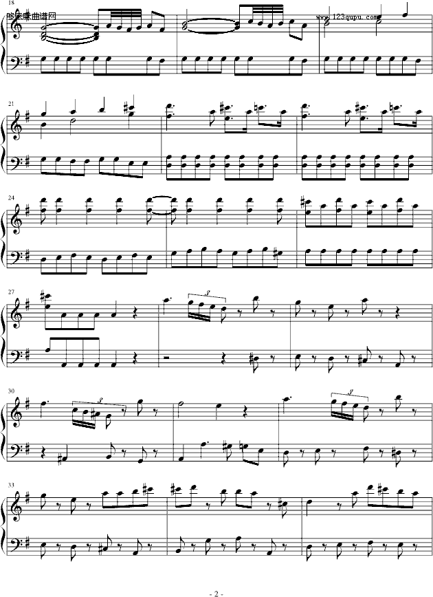 G大调弦乐小夜曲第一乐章-莫扎特钢琴曲谱（图2）