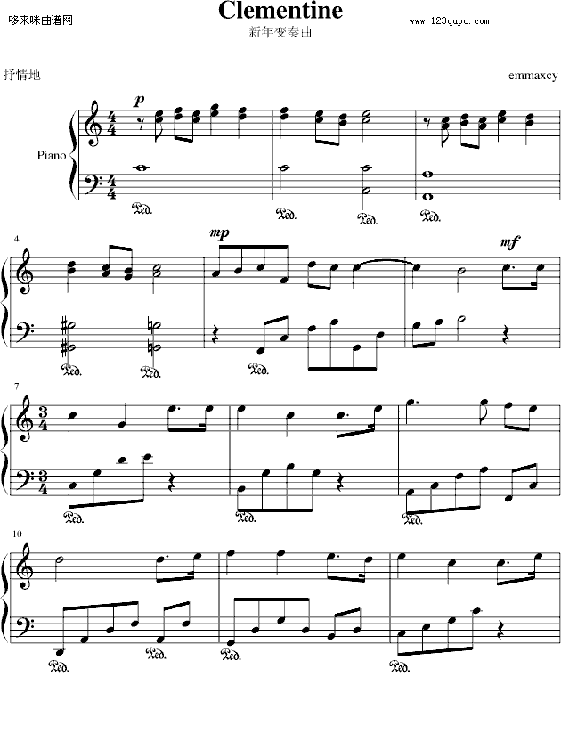 Clementine新年变奏曲-世界名曲钢琴曲谱（图1）