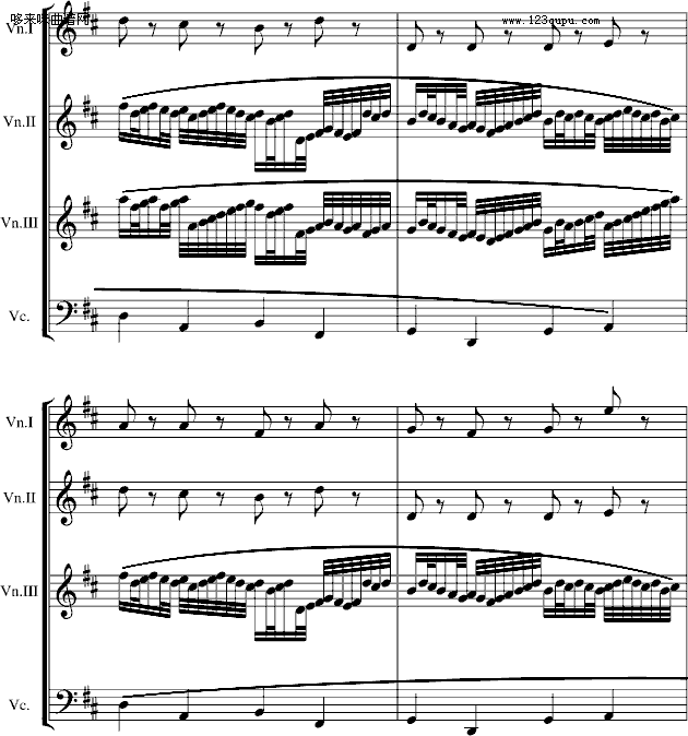 卡农交响曲(3小提琴+1大提琴)-帕赫贝尔-Pachelbel钢琴曲谱（图5）