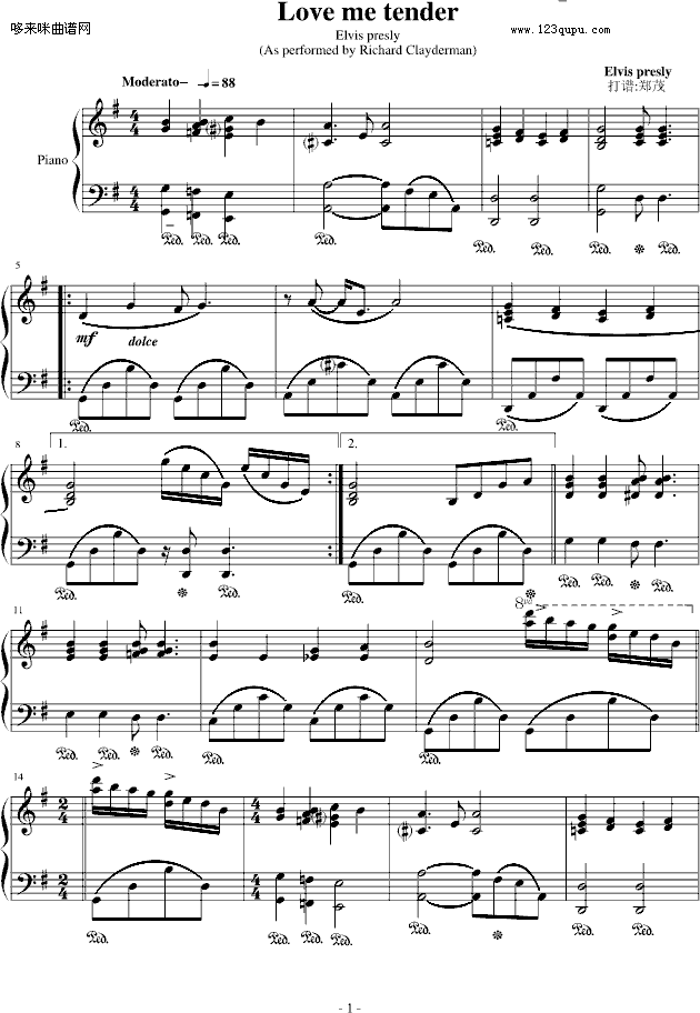 Love me tender-克莱德曼钢琴曲谱（图1）