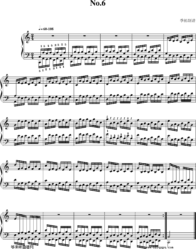 哈农指法练习6-我学钢琴-哈农钢琴曲谱（图1）